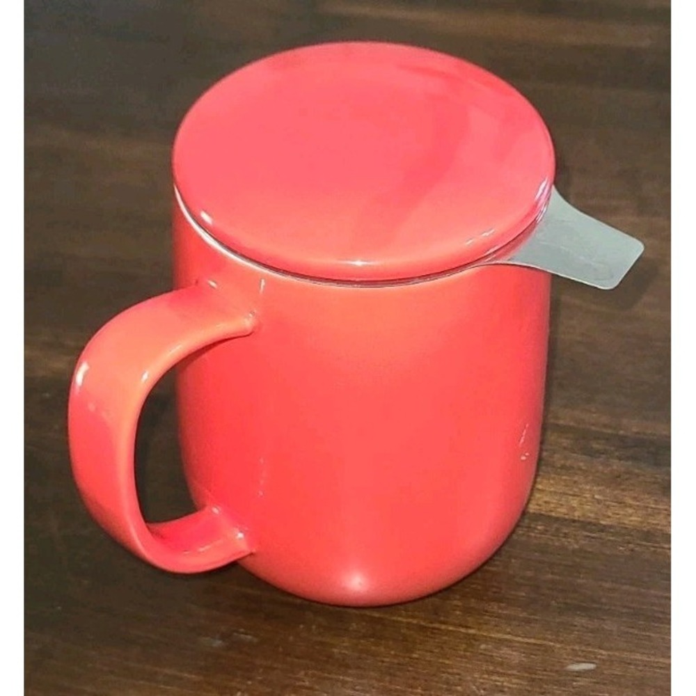 Sweese 15oz Porcelain Tea Mug w/ Infuser & Lid Red Microwave Safe